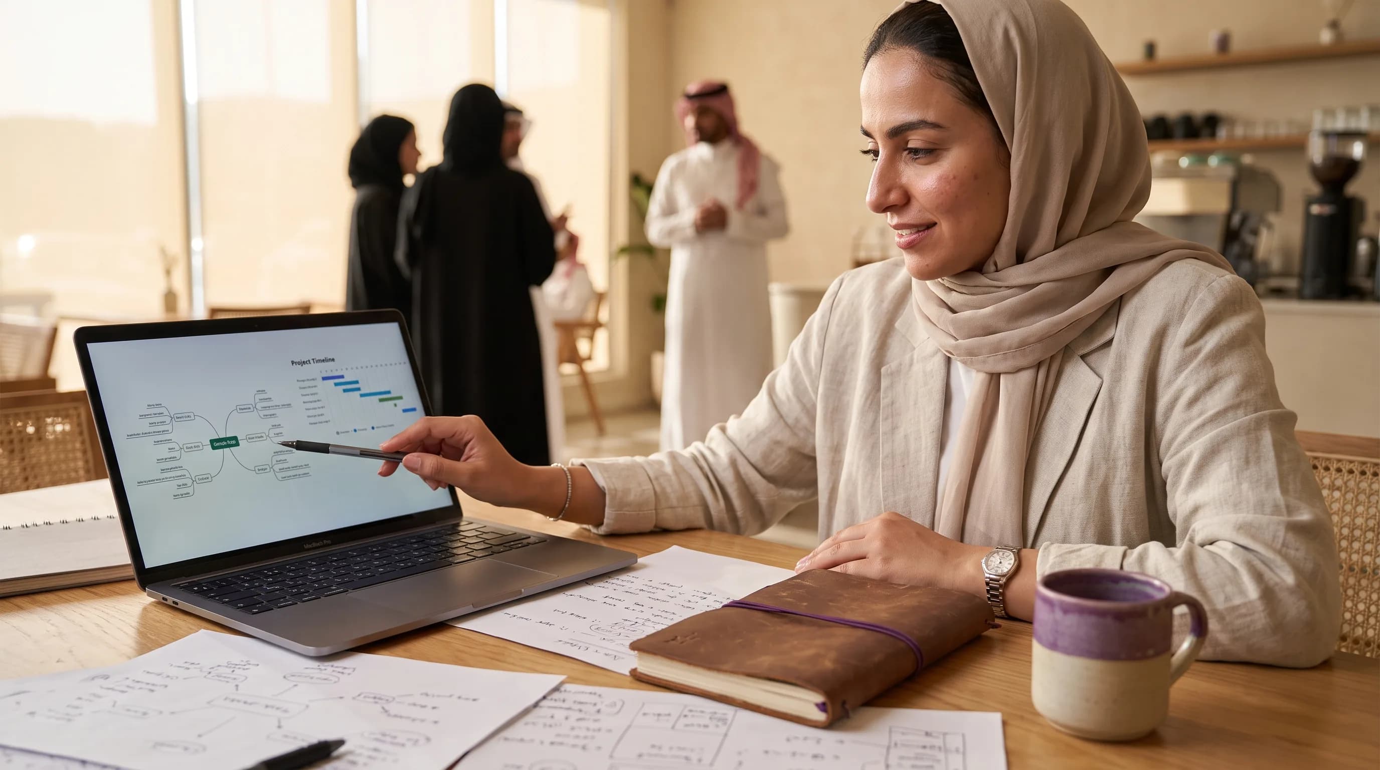 مؤسس ينظم ملاحظات مبعثرة إلى خطة على حاسوب محمول، في مرحلة مبكرة من العملية.